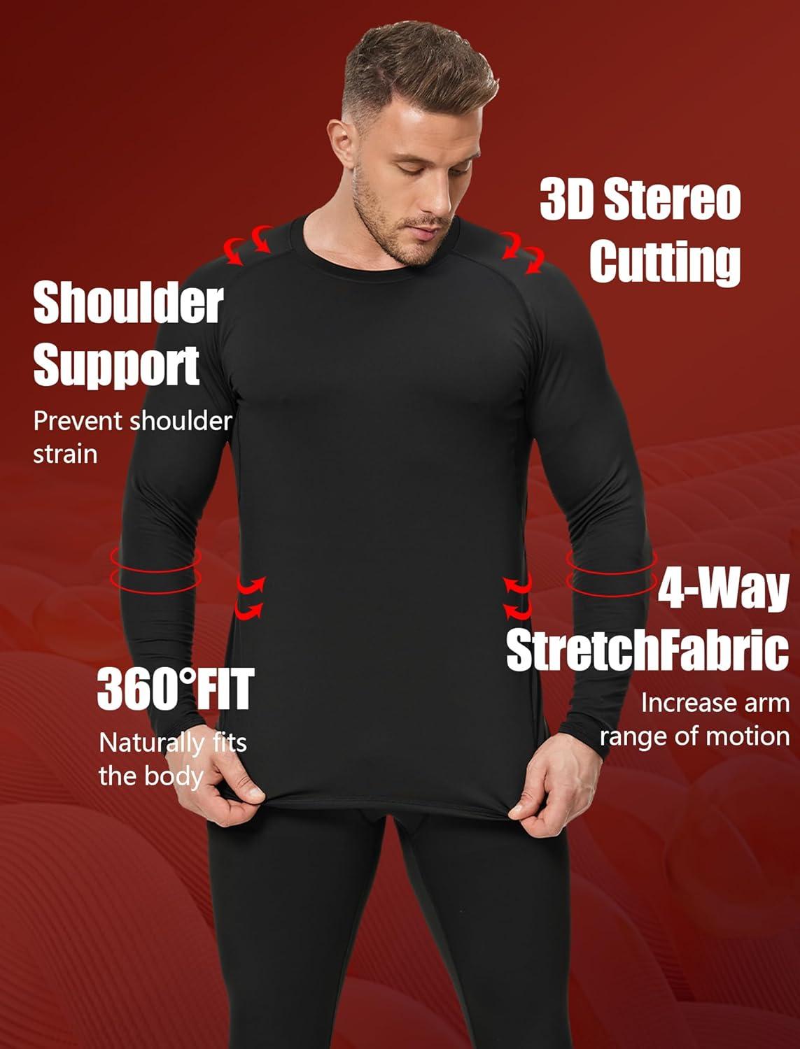 image3 Pack Mens Thermal Shirts Fleece Compression Shirts Athletic Base Layer Top Cold Weather Gear Long Sleeve Underwear