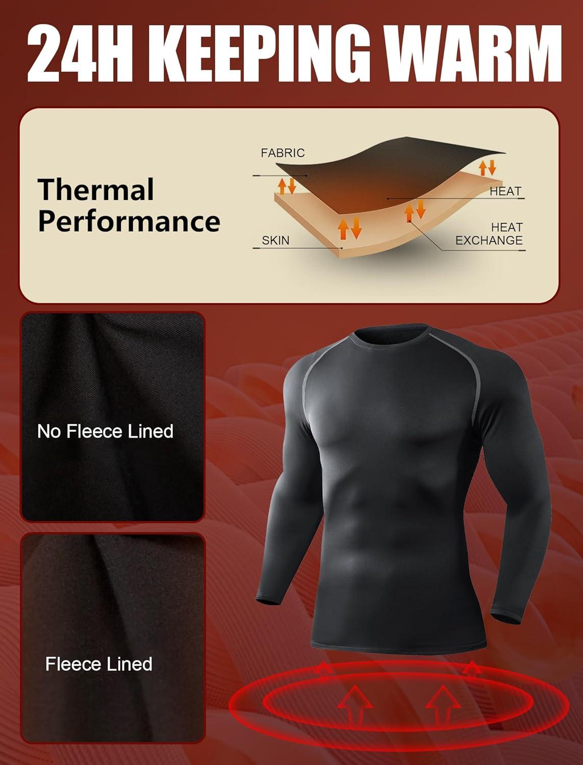 image3 Pack Mens Thermal Shirts Fleece Compression Shirts Athletic Base Layer Top Cold Weather Gear Long Sleeve Underwear