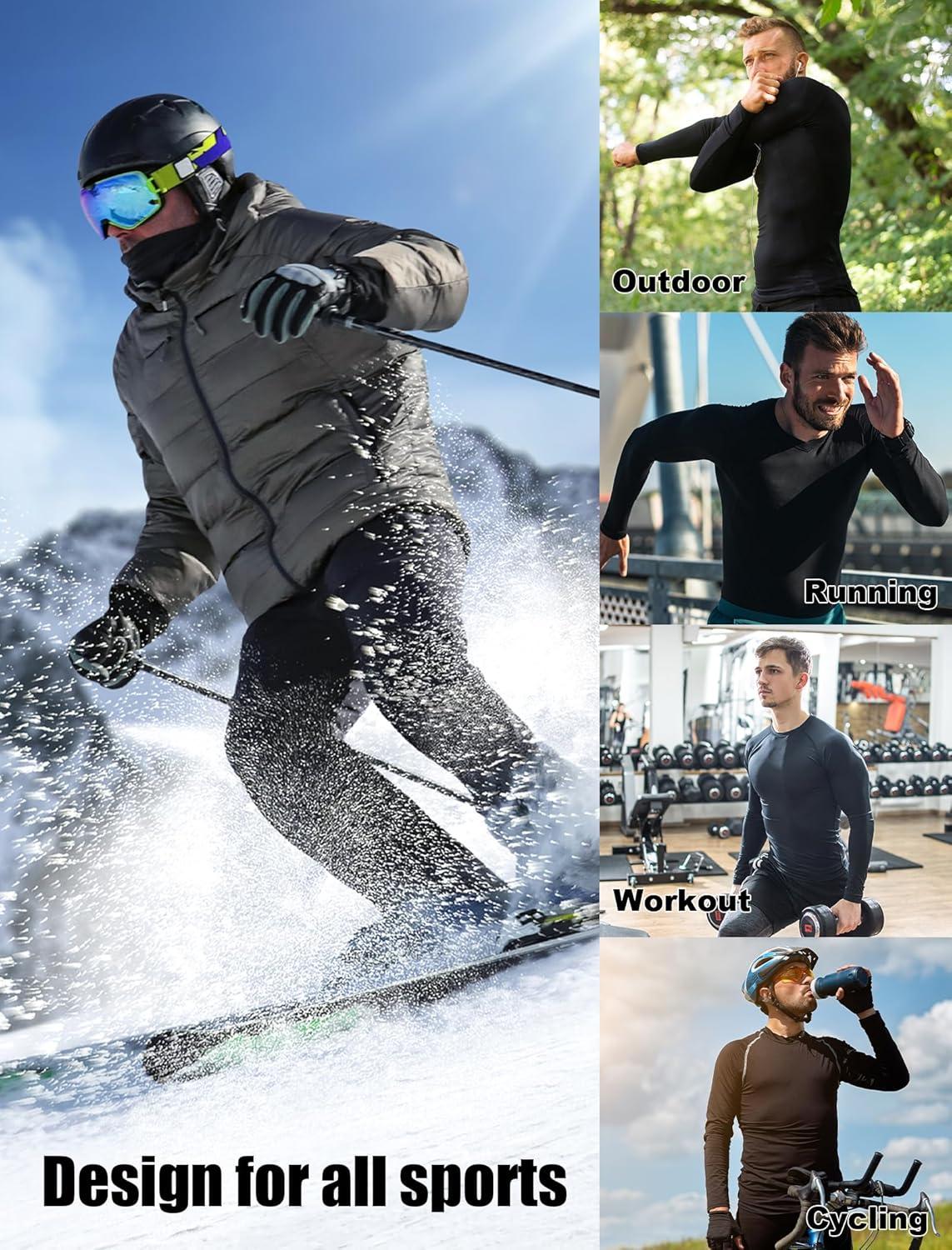 image3 Pack Mens Thermal Shirts Fleece Compression Shirts Athletic Base Layer Top Cold Weather Gear Long Sleeve Underwear