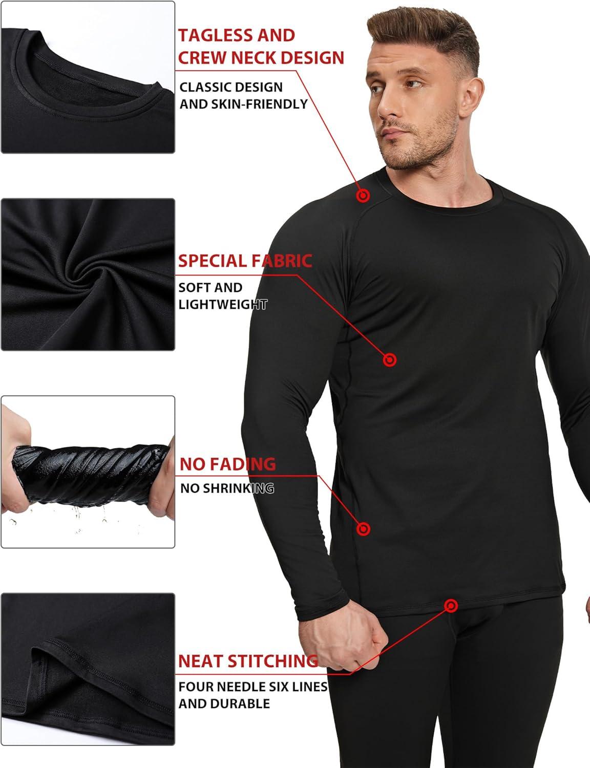 image3 Pack Mens Thermal Shirts Fleece Compression Shirts Athletic Base Layer Top Cold Weather Gear Long Sleeve Underwear