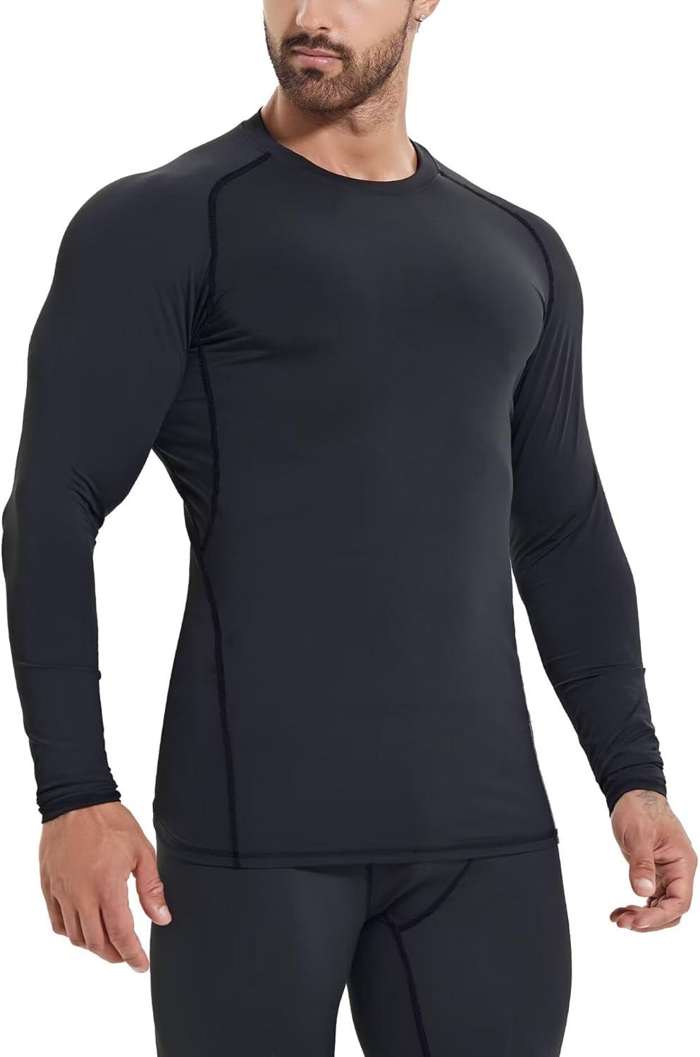 image5 or 4 Pack Mens Thermal Compression Shirts Fleece Lined Long Sleeve Mock Neck Athletic Base Layer Top Winter Cold Gear