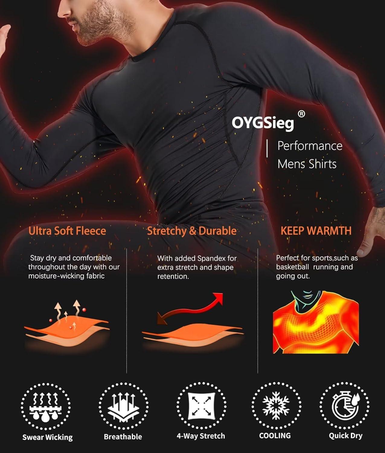 image5 or 4 Pack Mens Thermal Compression Shirts Fleece Lined Long Sleeve Mock Neck Athletic Base Layer Top Winter Cold Gear