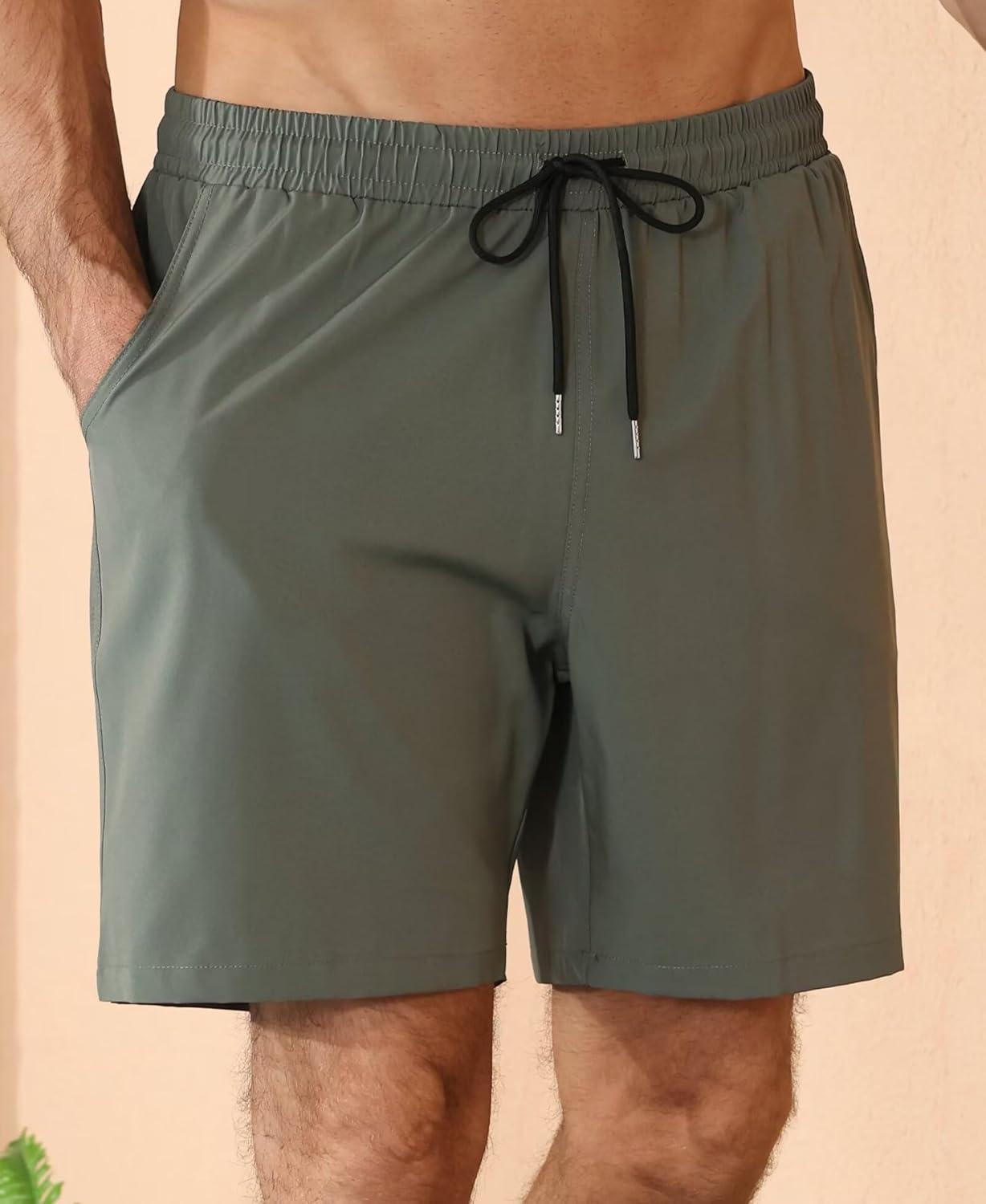 imageOYGSieg 2 in 1 Mens Swim Trunks 7 Inch Board Shorts Quick Dry Swim Shorts Suit with PocketsGraygreen