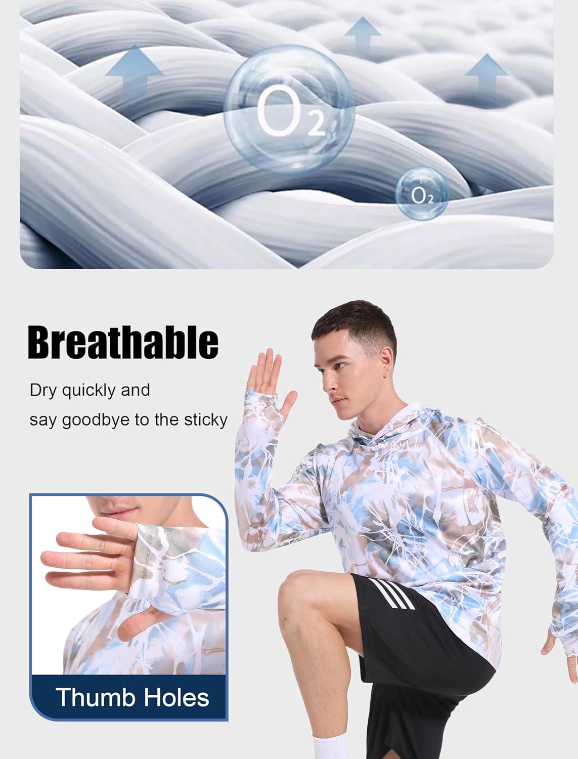 imageOYGSieg 21 Pack Mens UPF 50 Sun Protection Lightweight Hoodie Long Sleeve Shirt SPF Fishing Outdoor UV rash guard Shirts