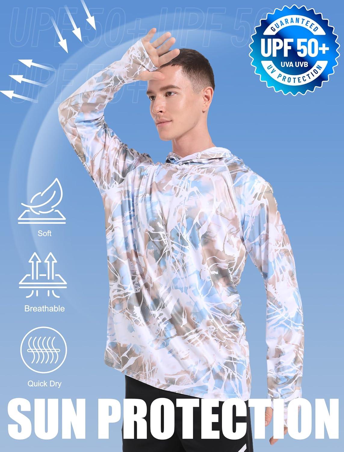 imageOYGSieg 21 Pack Mens UPF 50 Sun Protection Lightweight Hoodie Long Sleeve Shirt SPF Fishing Outdoor UV rash guard Shirts