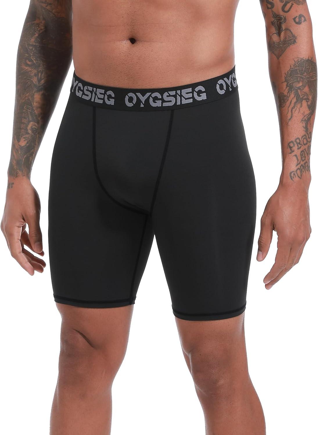 imageOYGSieg 3 Pack Compression Shorts Men Spandex Athletic Underwear Performance Boxer Briefs Workout Baselayer