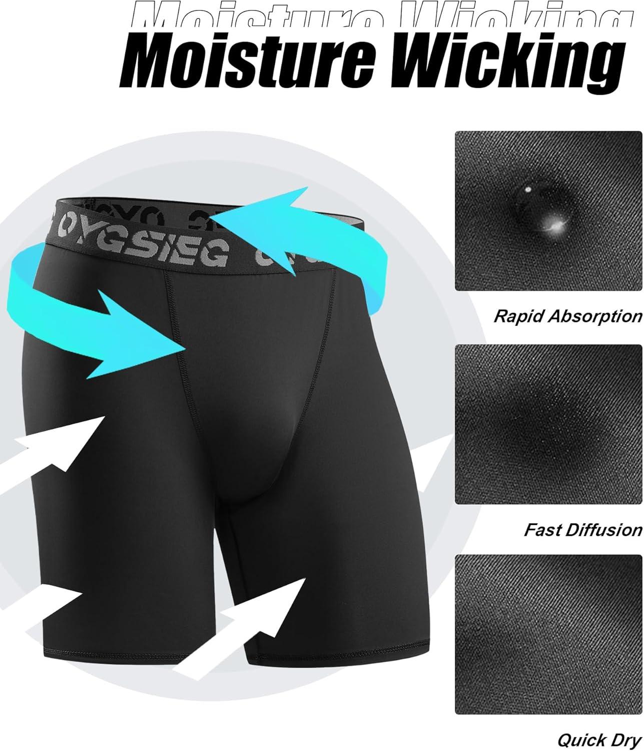 imageOYGSieg 3 Pack Compression Shorts Men Spandex Athletic Underwear Performance Boxer Briefs Workout Baselayer