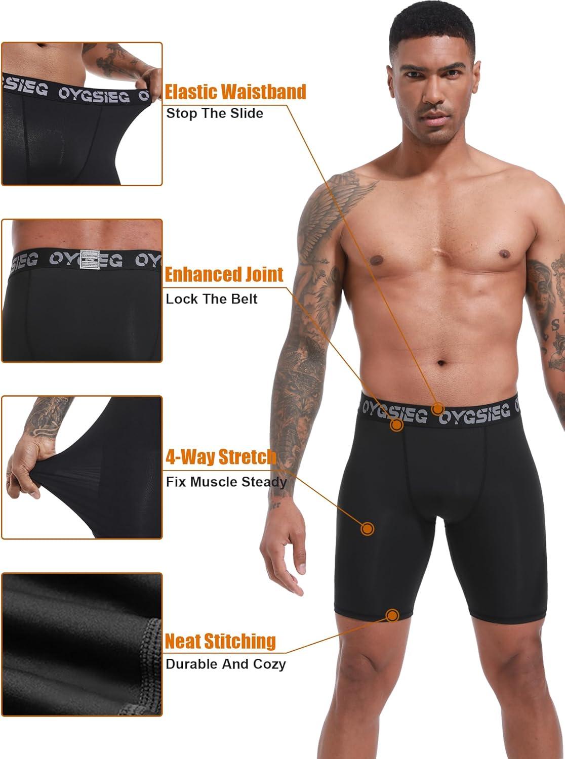 imageOYGSieg 3 Pack Compression Shorts Men Spandex Athletic Underwear Performance Boxer Briefs Workout Baselayer