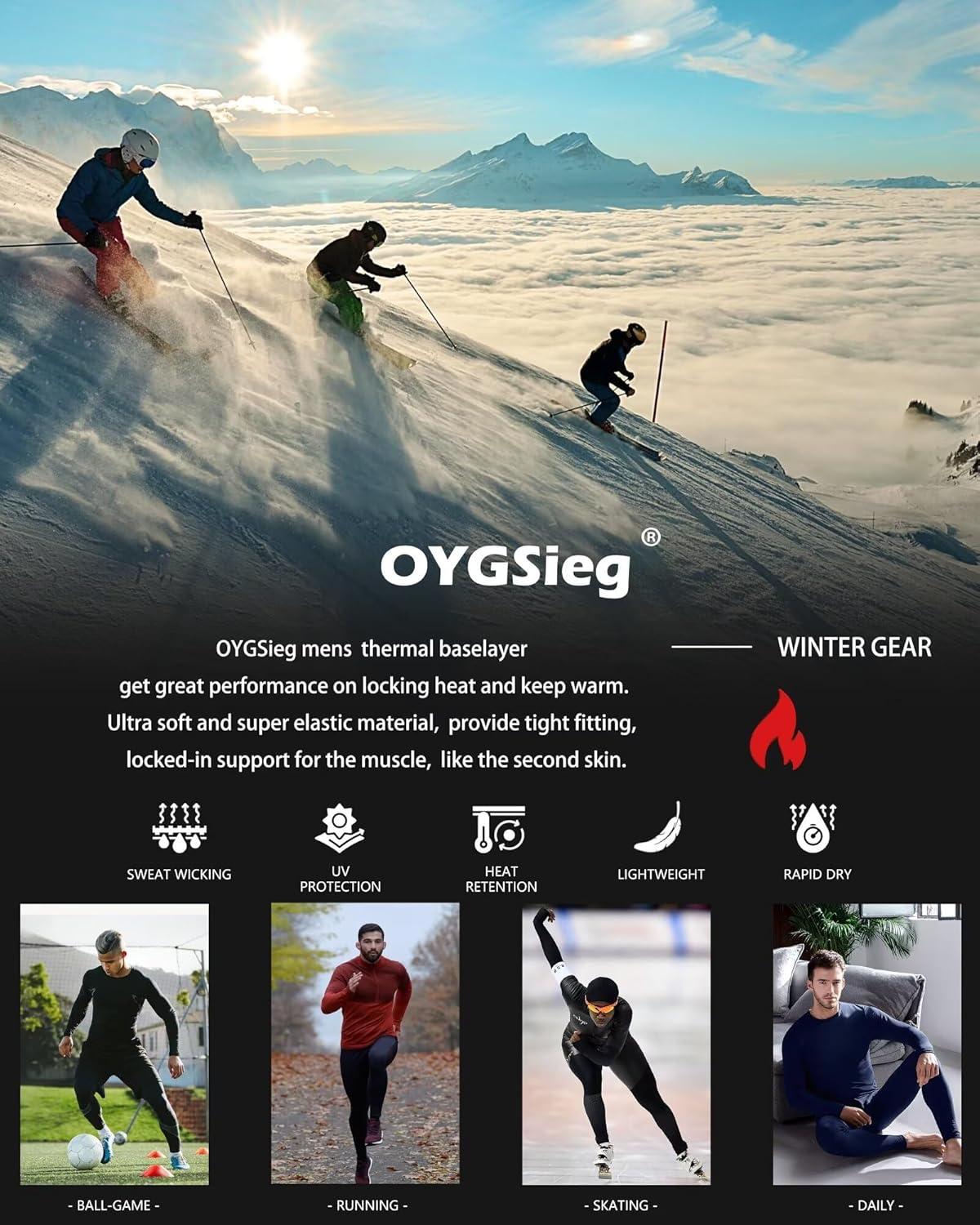 imageOYGSieg 3 or 2 Set Mens Thermal Underwear Long Johns with Fleece Lined Thermals for Men Base Layer Cold Weather Top Bottom3black