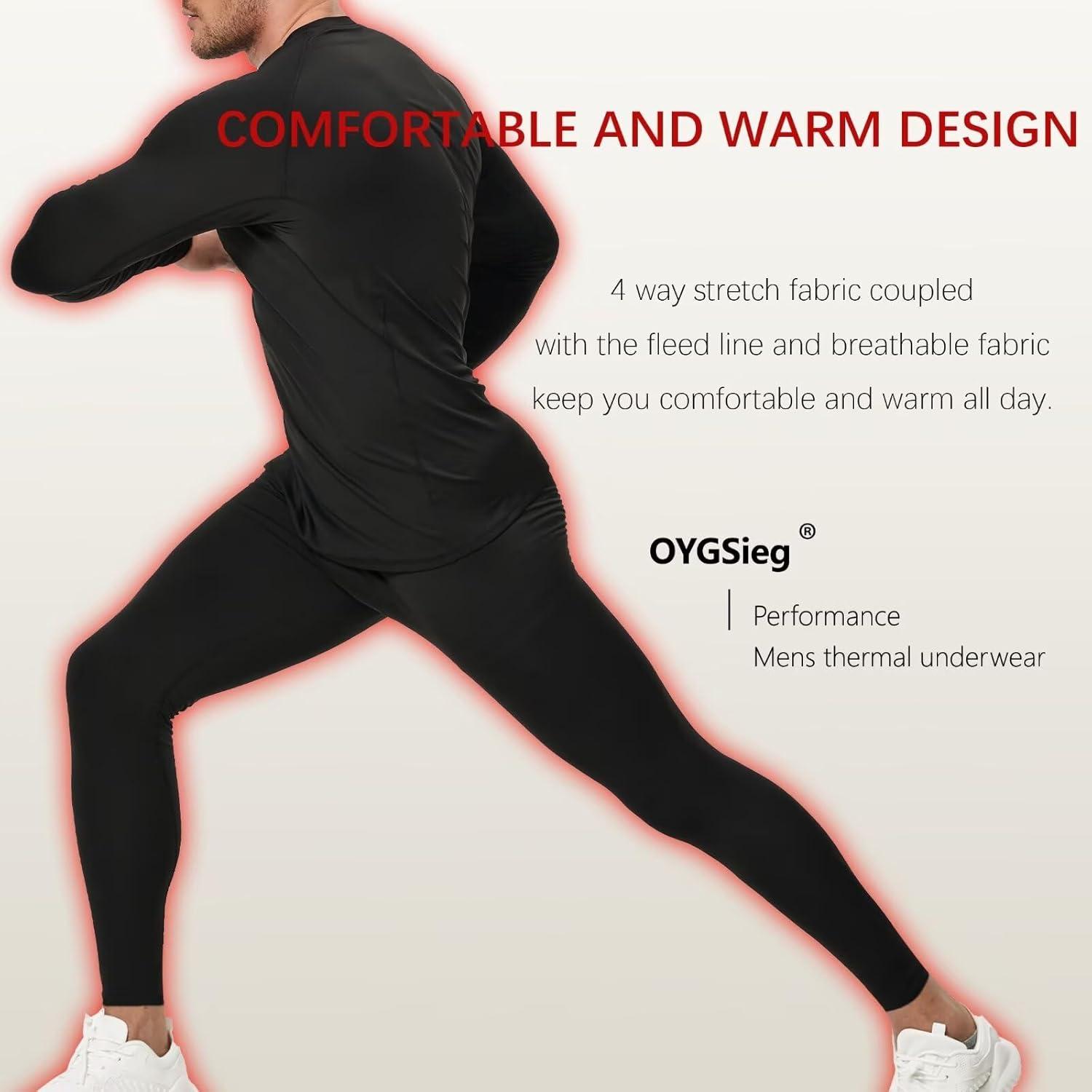imageOYGSieg 3 or 2 Set Mens Thermal Underwear Long Johns with Fleece Lined Thermals for Men Base Layer Cold Weather Top Bottom3black
