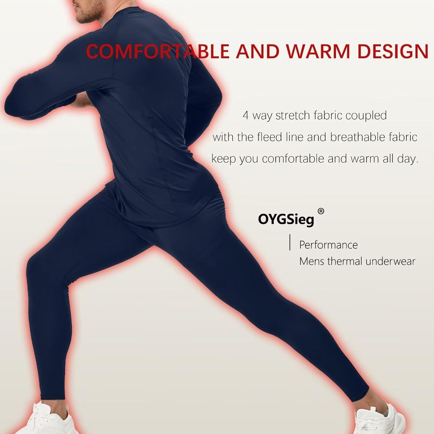 imageOYGSieg 3 or 2 Set Mens Thermal Underwear Long Johns with Fleece Lined Thermals for Men Base Layer Cold Weather Top BottomBlackBlue