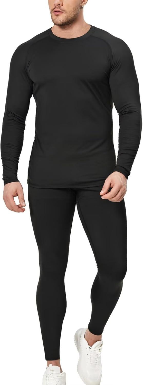 imageOYGSieg 3 or 2 Set Mens Thermal Underwear Long Johns with Fleece Lined Thermals for Men Base Layer Cold Weather Top BottomBlackGrey