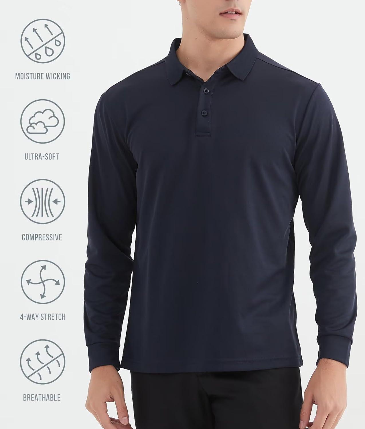 imageOYGSieg 4 Pack Mens Long Sleeve Polo Shirt Performance Quick Dry Collared Work Golf Hiking Casual ShirtBlackNavyGreyForest Green Setb