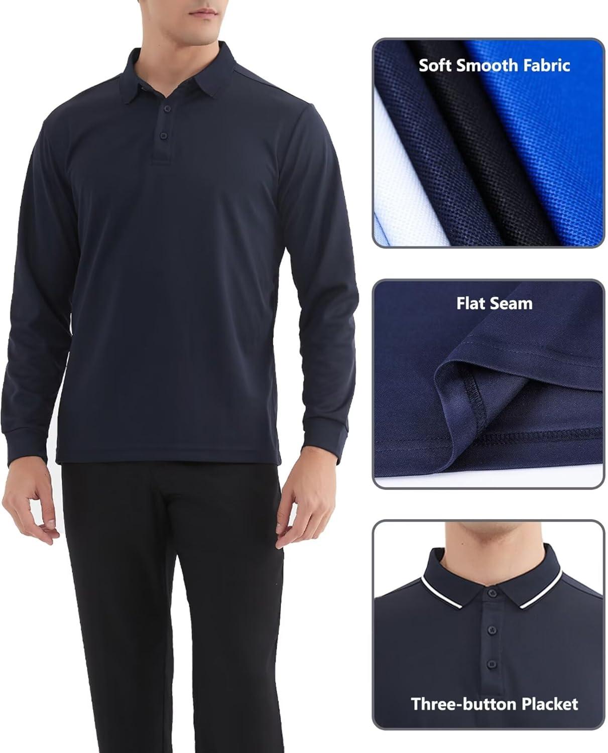 imageOYGSieg 4 Pack Mens Long Sleeve Polo Shirt Performance Quick Dry Collared Work Golf Hiking Casual ShirtBlackNavyGreyForest Green Setb