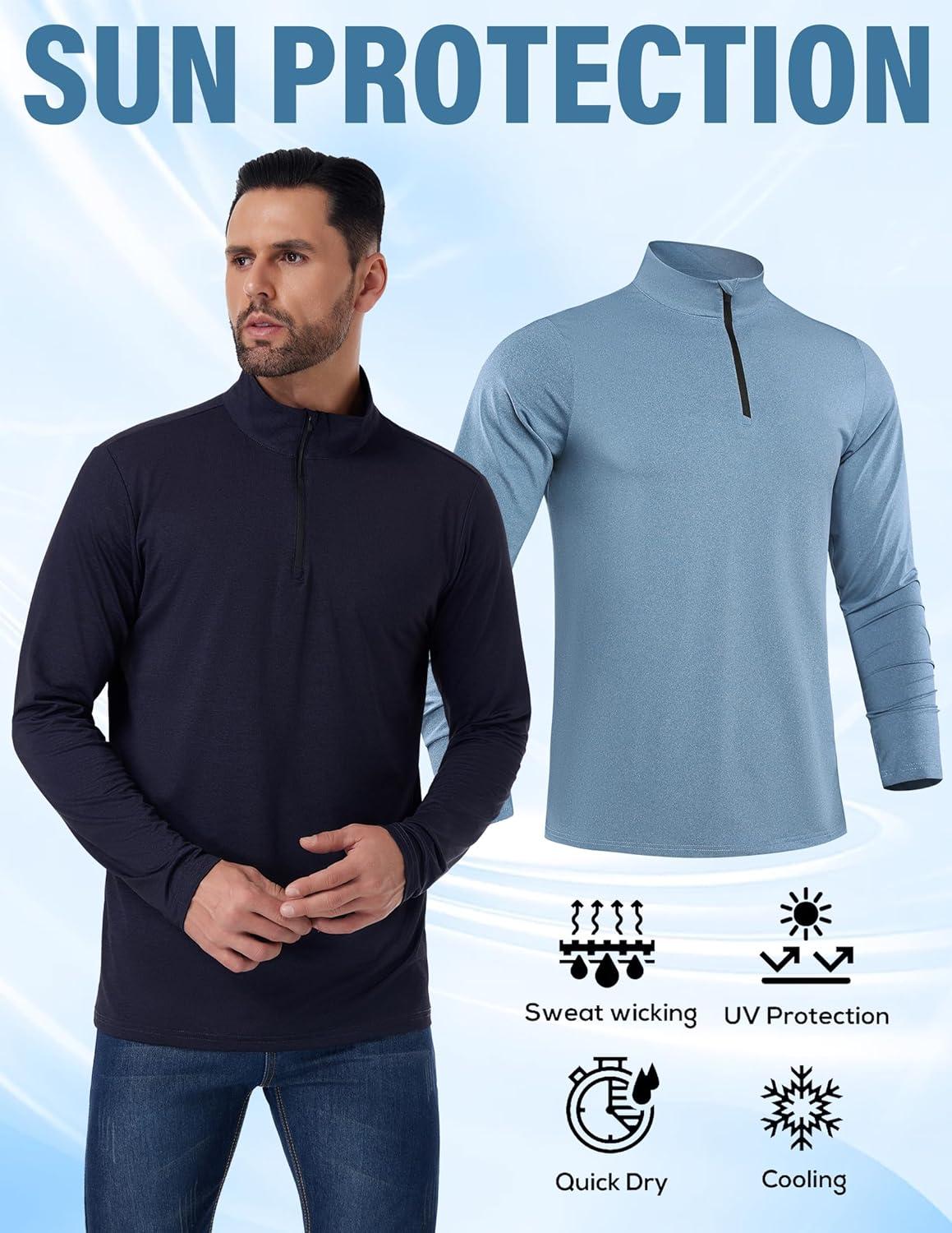 imageOYGSieg 4 Pack Mens Quarter Zip Pullover Lightweight Quick Dry Active Casual Athletic Long Sleeve TopsBlackDark GreyLight GrayBlue Seta