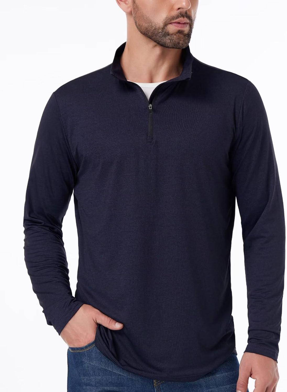 imageOYGSieg 4 Pack Mens Quarter Zip Pullover Lightweight Quick Dry Active Casual Athletic Long Sleeve TopsBlackDark GreyLight GrayBlue Seta