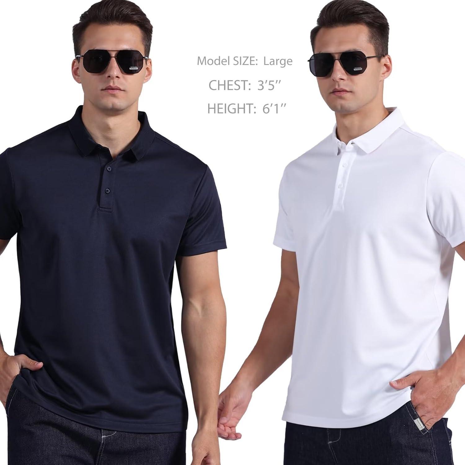 imageOYGSieg 5 Pack Mens Polo Shirt Short Sleeve Tactical Shirts Quick Dry Performance Golf Shirt Pique Jersey Outdoor ShirtRoyal Blue Black White Navy Noon Blue Set B