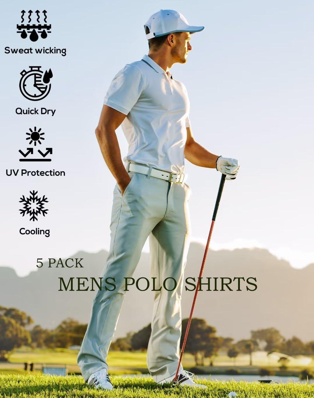 imageOYGSieg 5 Pack Mens Polo Shirt Short Sleeve Tactical Shirts Quick Dry Performance Golf Shirt Pique Jersey Outdoor ShirtRoyal Blue Black White Navy Noon Blue 5 Pack