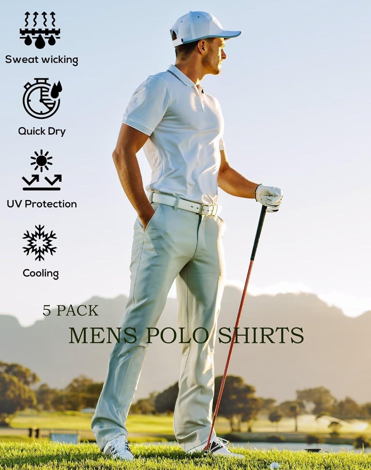 imageOYGSieg 5 Pack Mens Polo Shirt Short Sleeve Tactical Shirts Quick Dry Performance Golf Shirt Pique Jersey Outdoor ShirtSetc