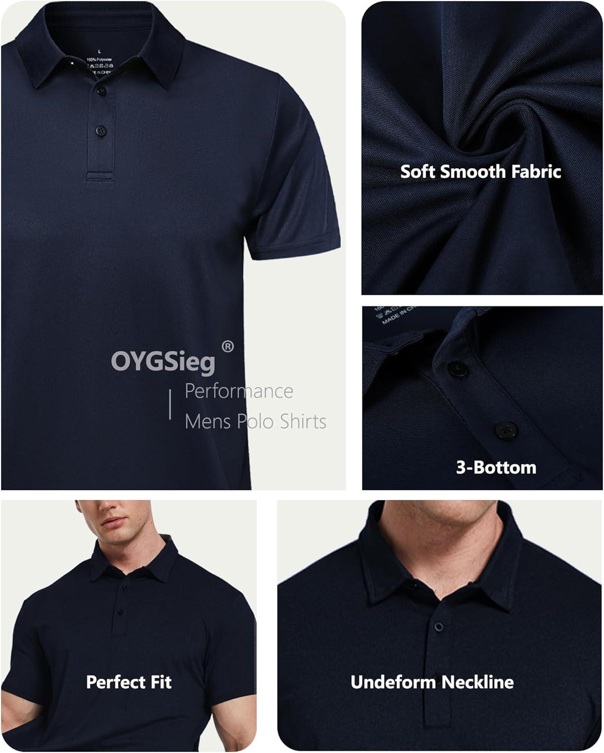 imageOYGSieg 5 Pack Polo Shirts for Men Quick Dry Short Sleeve TShirts Performance Mens Golf Shirts for Work AthleticBlack Navy Red Army Green Sky Blue