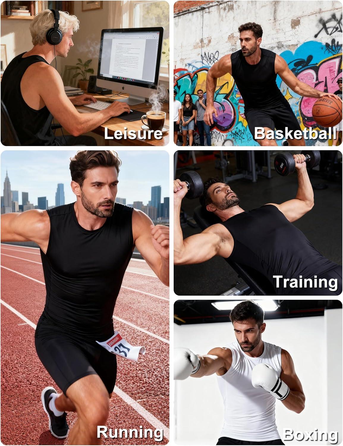 imageOYGSieg 56 Pack Mens Athletic Compression Shirts Sleeveless Tank Top Base Layer Sports Workout Shirts for Basketball2 White2 Black1 Gray