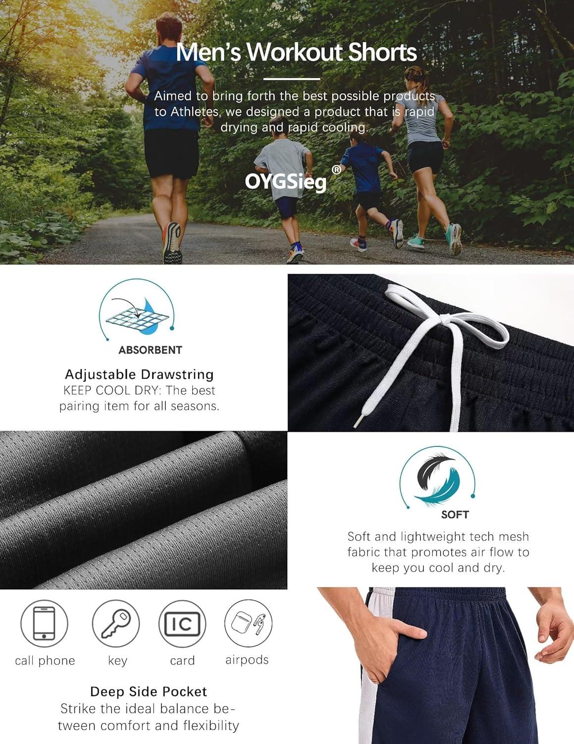 imageOYGSieg 6 Pack Mens Mesh Athletic Basketball Shorts Gym Shorts with Pockets Quick Dry Workout Running Shorts Casual for MenSeta