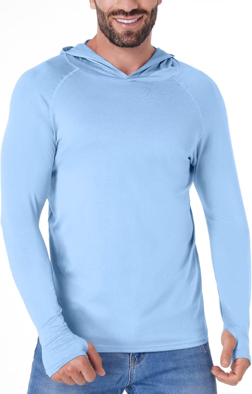 imageOYGSieg Mens Athletic Hoodies Long Sleeve Fishing Shirts for Men UPF 50 SPF UV Sun Protection Shirts Rash GuardsBlackSky BlueWhiteNavy