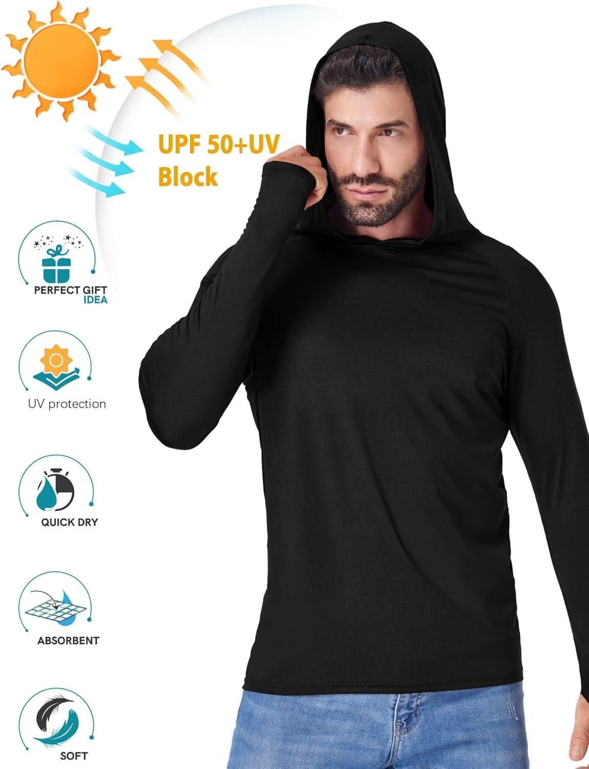 imageOYGSieg Mens Athletic Hoodies Long Sleeve Fishing Shirts for Men UPF 50 SPF UV Sun Protection Shirts Rash GuardsBlackSky BlueWhiteNavy