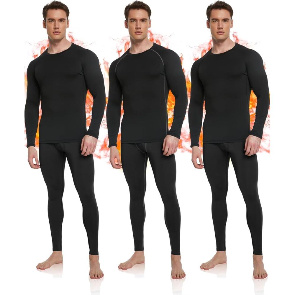 imageOYGSieg 3 or 2 Set Mens Thermal Underwear Long Johns with Fleece Lined Thermals for Men Base Layer Cold Weather Top Bottom3black