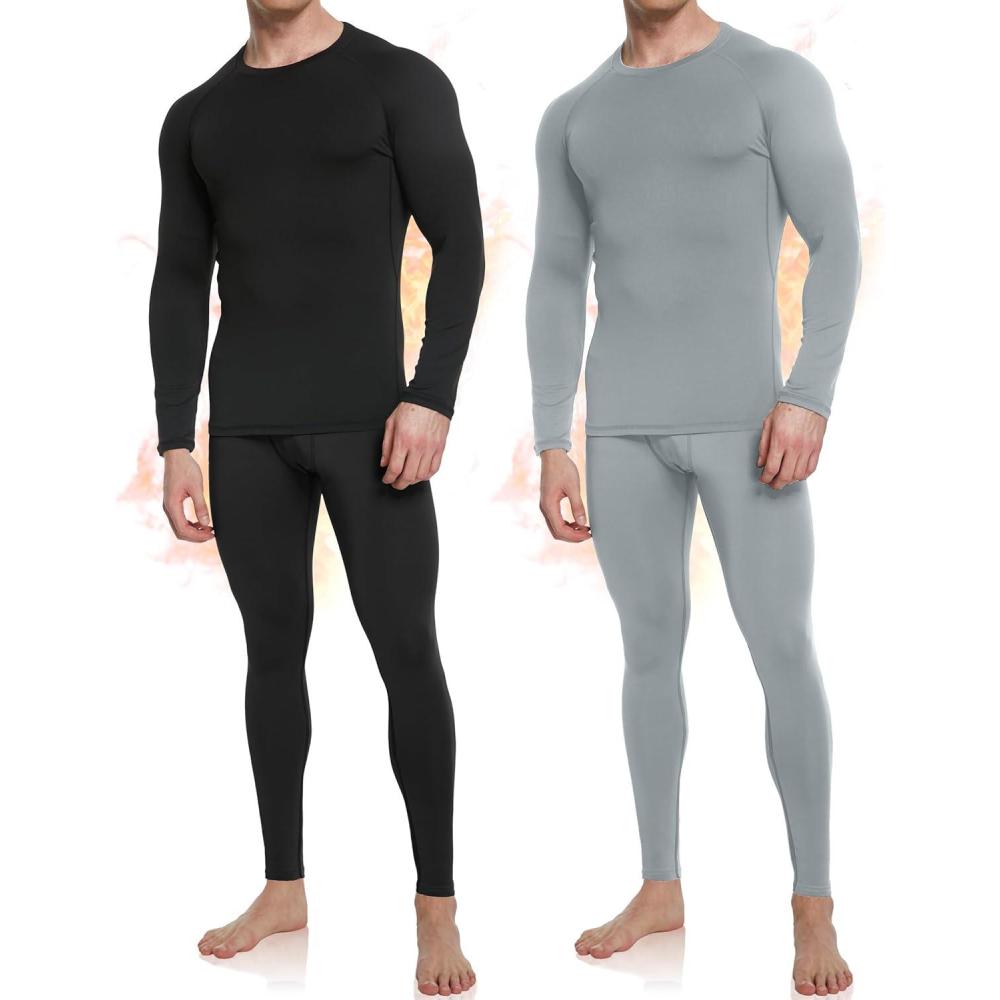 imageOYGSieg 3 or 2 Set Mens Thermal Underwear Long Johns with Fleece Lined Thermals for Men Base Layer Cold Weather Top BottomBlackGrey