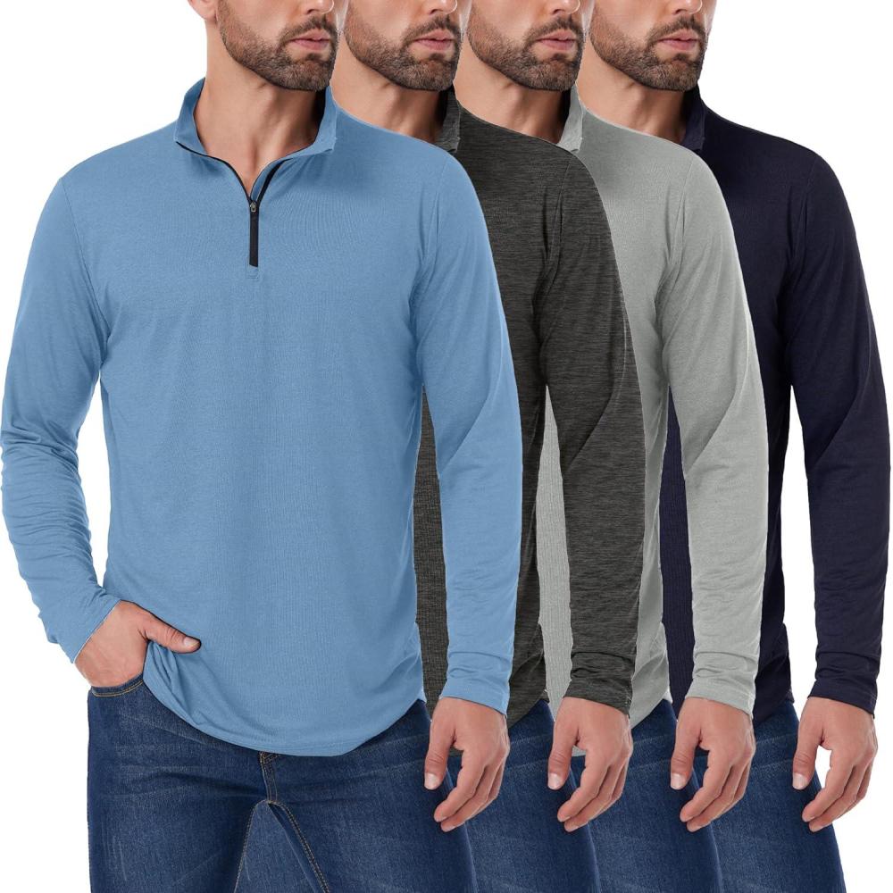 imageOYGSieg 4 Pack Mens Quarter Zip Pullover Lightweight Quick Dry Active Casual Athletic Long Sleeve TopsBlackDark GreyLight GrayBlue Seta