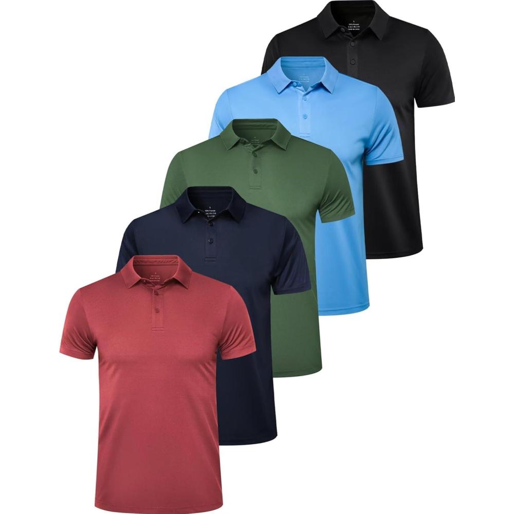 imageOYGSieg 5 Pack Polo Shirts for Men Quick Dry Short Sleeve TShirts Performance Mens Golf Shirts for Work AthleticBlack Navy Red Army Green Sky Blue