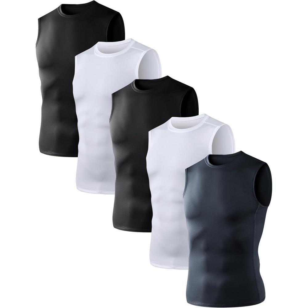 imageOYGSieg 56 Pack Mens Athletic Compression Shirts Sleeveless Tank Top Base Layer Sports Workout Shirts for Basketball2 White2 Black1 Gray