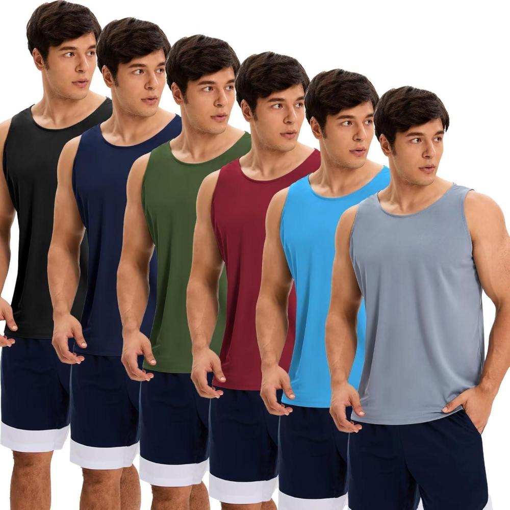imageOYGSieg 6 Pack Mens Quick Dry Workout Tank Tops Breathable Gym Sleeveless Muscle Shirts for Active MenBlackNavyLight BlueBlueRedGreen