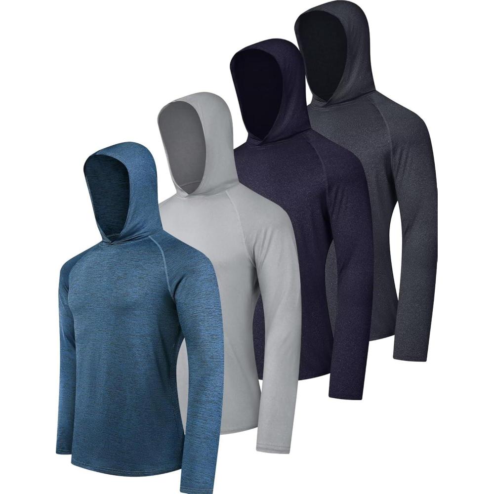 imageOYGSieg Mens Athletic Hoodies Long Sleeve Fishing Shirts for Men UPF 50 SPF UV Sun Protection Shirts Rash GuardsBlackSky BlueLight GreyDark Grey Heather