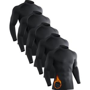 5 Pack Men’s Thermal Turtle Mock Neck Shirts Long Sleeve Compression Fleece Lined Shirts Undershirt Base Layer Tops(5*black)