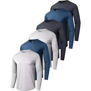 6 Pack Men’s Quick Dry Long Sleeve Shirts UPF 50+ UV Sun Protection SPF Shirt Moisture Wicking T-Shirt for Casual Workout(Black/Blue/Light Grey(6 Pack))