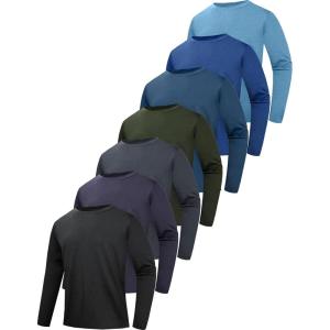 7 Pack Long Sleeve Shirts for Men Moisture Wicking Sun Protection UV UPF 50+ SPF Performance Quick Dry T-Shirt for Casual(Black/Green/Dark Blue/Dark Grey/Sky Blue/Blue(7 Pack))
