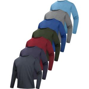 7 Pack Long Sleeve Shirts for Men Moisture Wicking Sun Protection UV UPF 50+ SPF Performance Quick Dry T-Shirt for Casual(Black/Green/Dark Blue/Light Grey/Red/Dark Grey/Sky Blue(7 Pack))