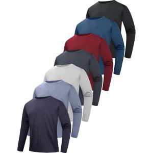 7 Pack Long Sleeve Shirts for Men Moisture Wicking Sun Protection UV UPF 50+ SPF Performance Quick Dry T-Shirt for Casual(Light Blue/Grey/Blue/Heather Black/Red/Black/Dark Black)