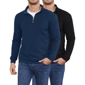 OYGSieg 2 Pack Mens Quarter Zip Pullover Slim Fit Lightweight Long Sleeve Mock Neck Sweater for Fall Winter Casual(Black/Dark Blue)