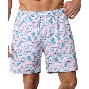 OYGSieg 2 in 1 Mens Swim Trunks 7 Inch Board Shorts Quick Dry Swim Shorts Suit with Pockets(Coconut Pink)