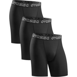 OYGSieg 3 Pack Compression Shorts Men Spandex Athletic Underwear Performance Boxer Briefs Workout Baselayer