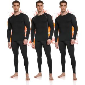 OYGSieg 3 or 2 Set Men’s Thermal Underwear Long Johns with Fleece Lined, Thermals for Men Base Layer Cold Weather Top Bottom(3*black)