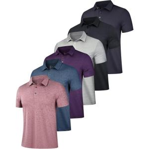 OYGSieg 6 Pack Mens Polo Shirts Performance Short Sleeve Golf Shirt Moisture Wicking Athletic Casual Collared T-Shirt(Black/Dark Grey/Purple/Light Grey/Blue/Red (Seta 6 Pack))