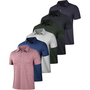 OYGSieg 6 Pack Mens Polo Shirts Performance Short Sleeve Golf Shirt Moisture Wicking Athletic Casual Collared T-Shirt(Green/Black/Dark Grey/Navy/Light Grey/Red (Setb 6 Pack))