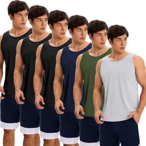OYGSieg 6 Pack Men’s Quick Dry Workout Tank Tops Breathable Gym Sleeveless Muscle Shirts for Active Men(3*black/Navy/Light Grey/Green)
