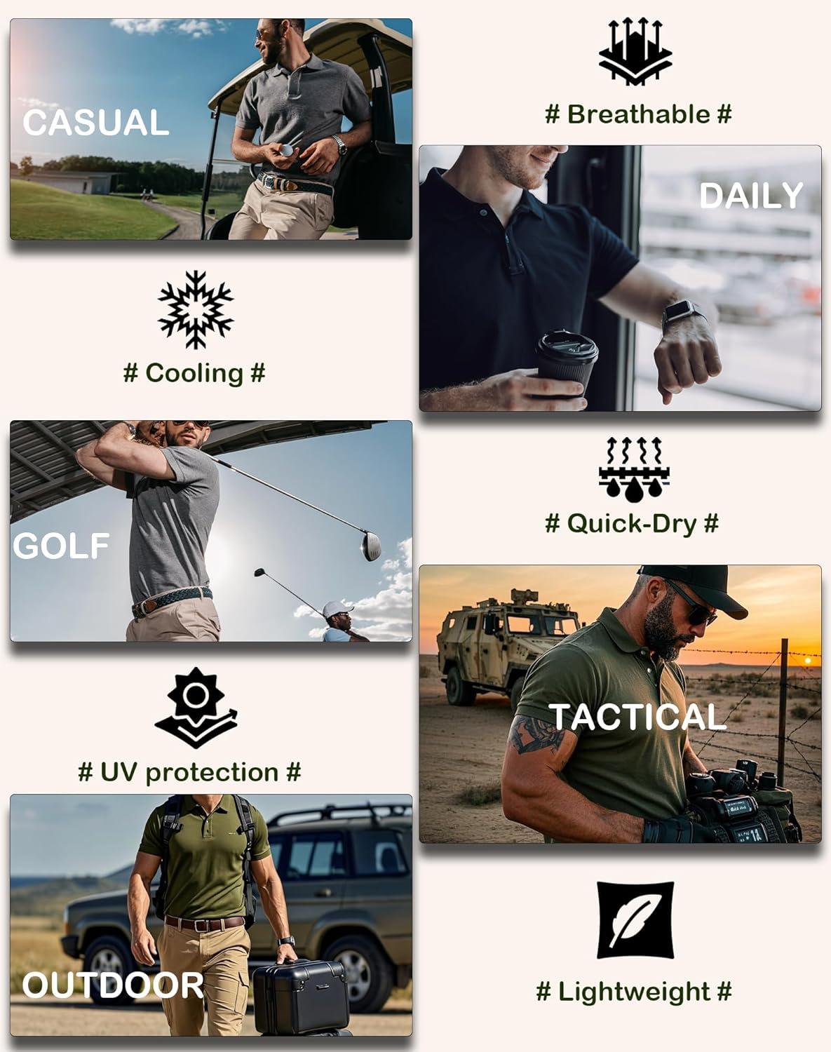 imageOYGSieg 5 Pack Mens Polo Shirts Quick Dry Performance Tactical Short Sleeve Golf Polo Shirts Casual Stylish Collared TShirts