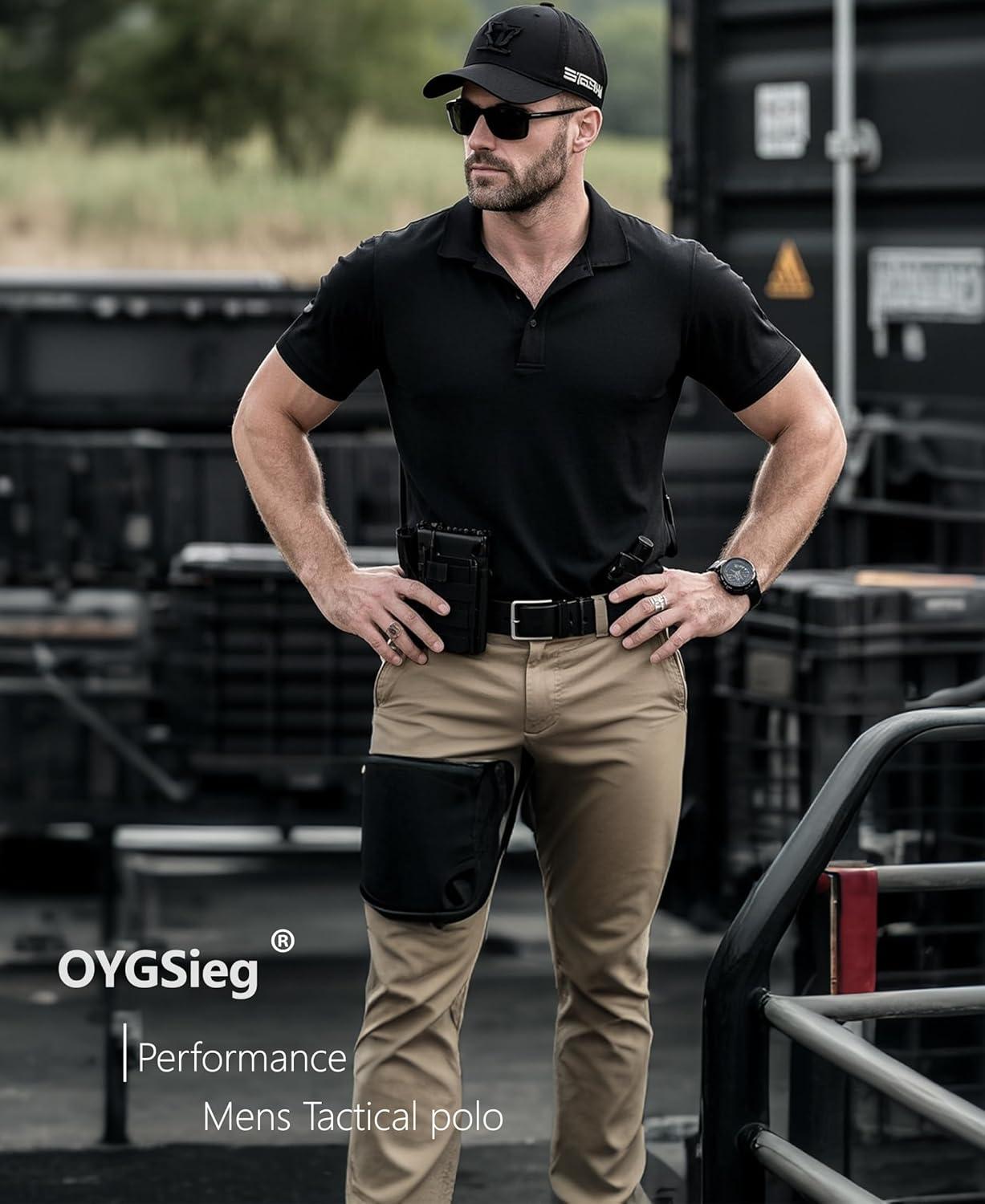 imageOYGSieg 5 Pack Mens Polo Shirts Quick Dry Performance Tactical Short Sleeve Golf Polo Shirts Casual Stylish Collared TShirts