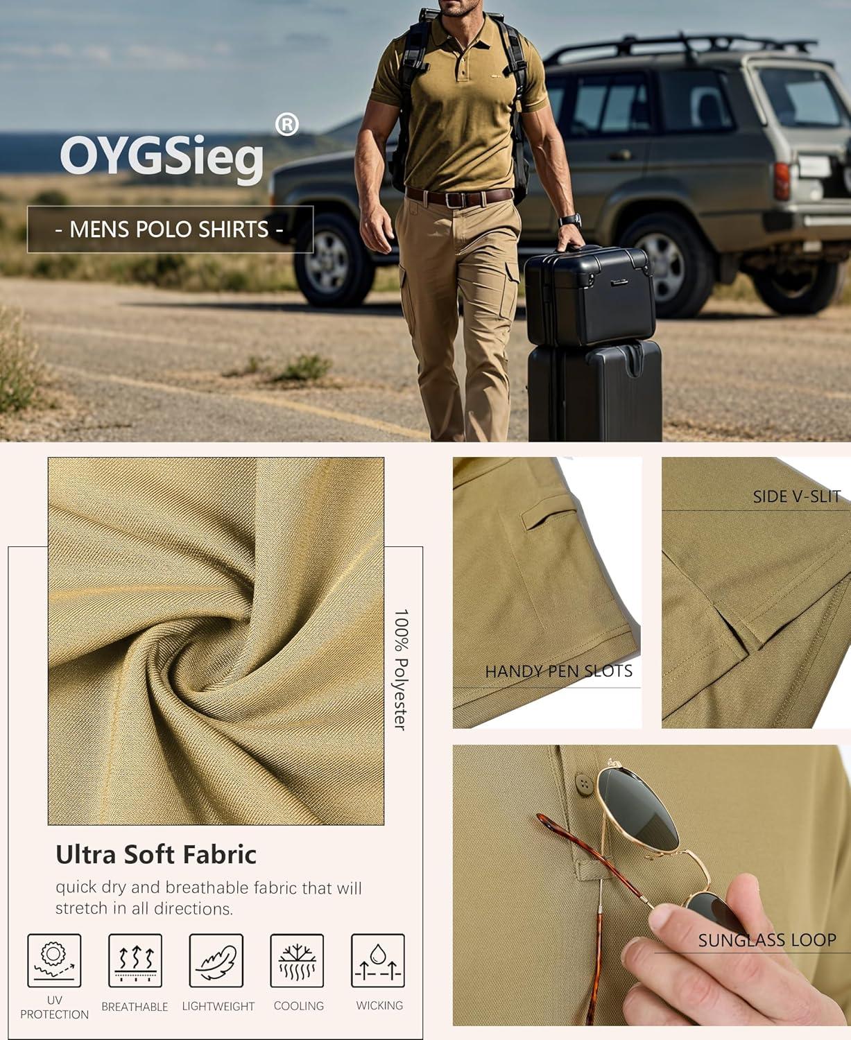 imageOYGSieg 5 Pack Mens Polo Shirts Quick Dry Performance Tactical Short Sleeve Golf Polo Shirts Casual Stylish Collared TShirts